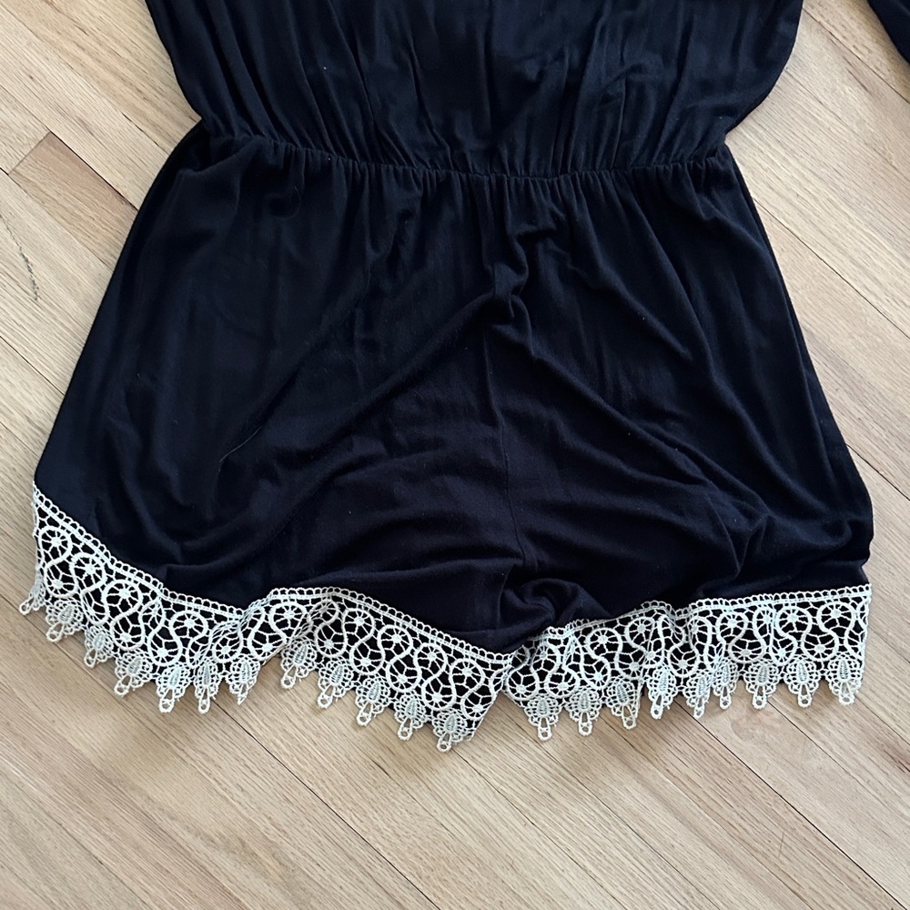 Black Romper with White Lace Trim - Size Large - Picture 8 of 8